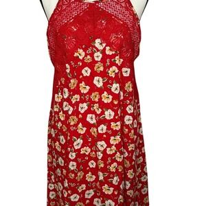 Indigo Rose Strappy Red‎ Floral Halter Dress Size M